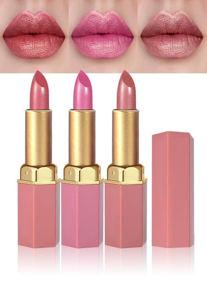 CAKAILA 3Pcs Nude Pink Metallic Lipstick Lip Gloss for Women Set,Lightweight Shimmer Frosted Long Lasting Lipstick,Glitter Lip Stain Waterproof Smudge Proof 24 Hour Full Coverage Lip Makeup,Vegan（07,08,09) - Image 1